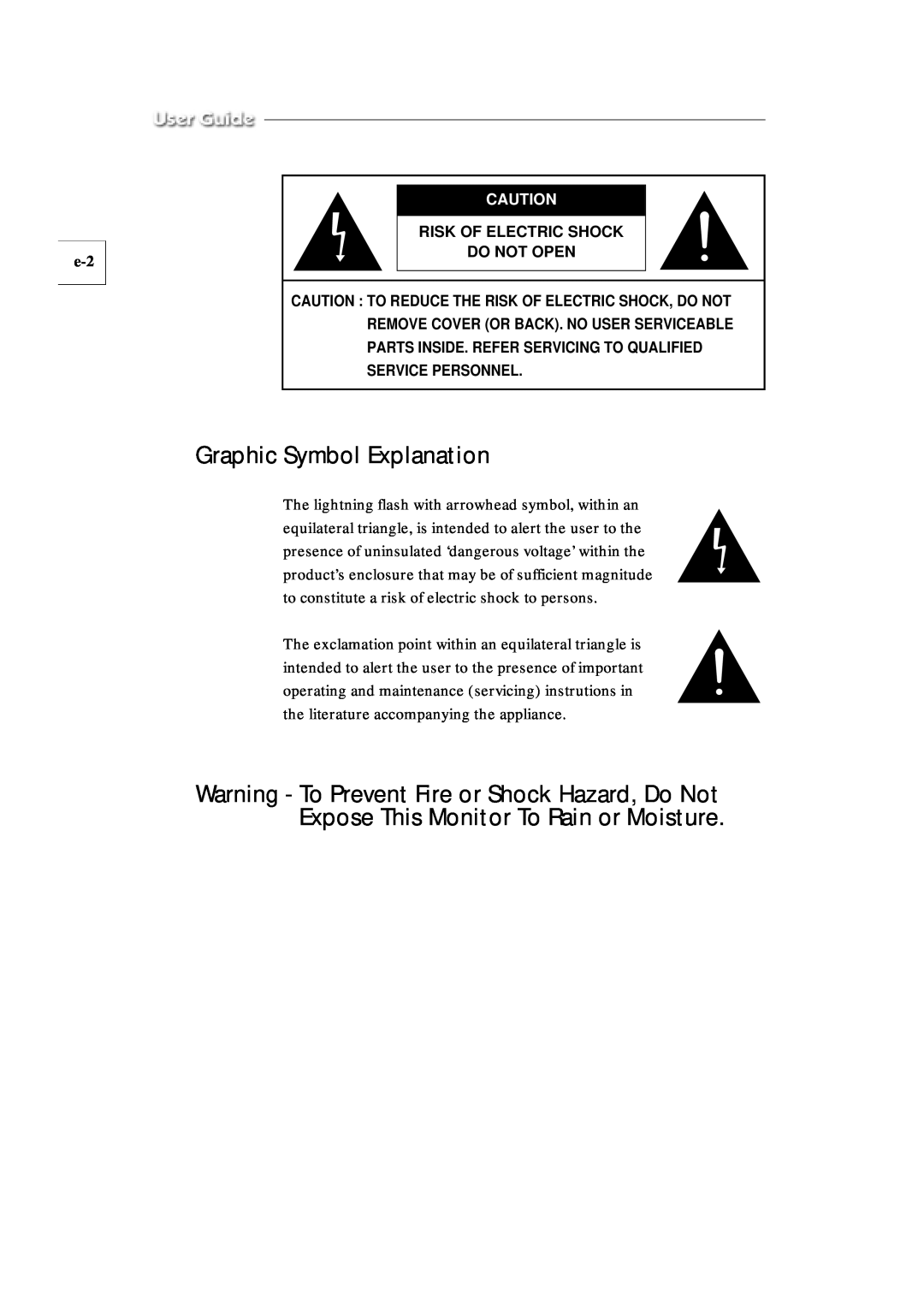 Samsung SMC-210AP manual Graphic Symbol Explanation, Risk Of Electric Shock Do Not Open 