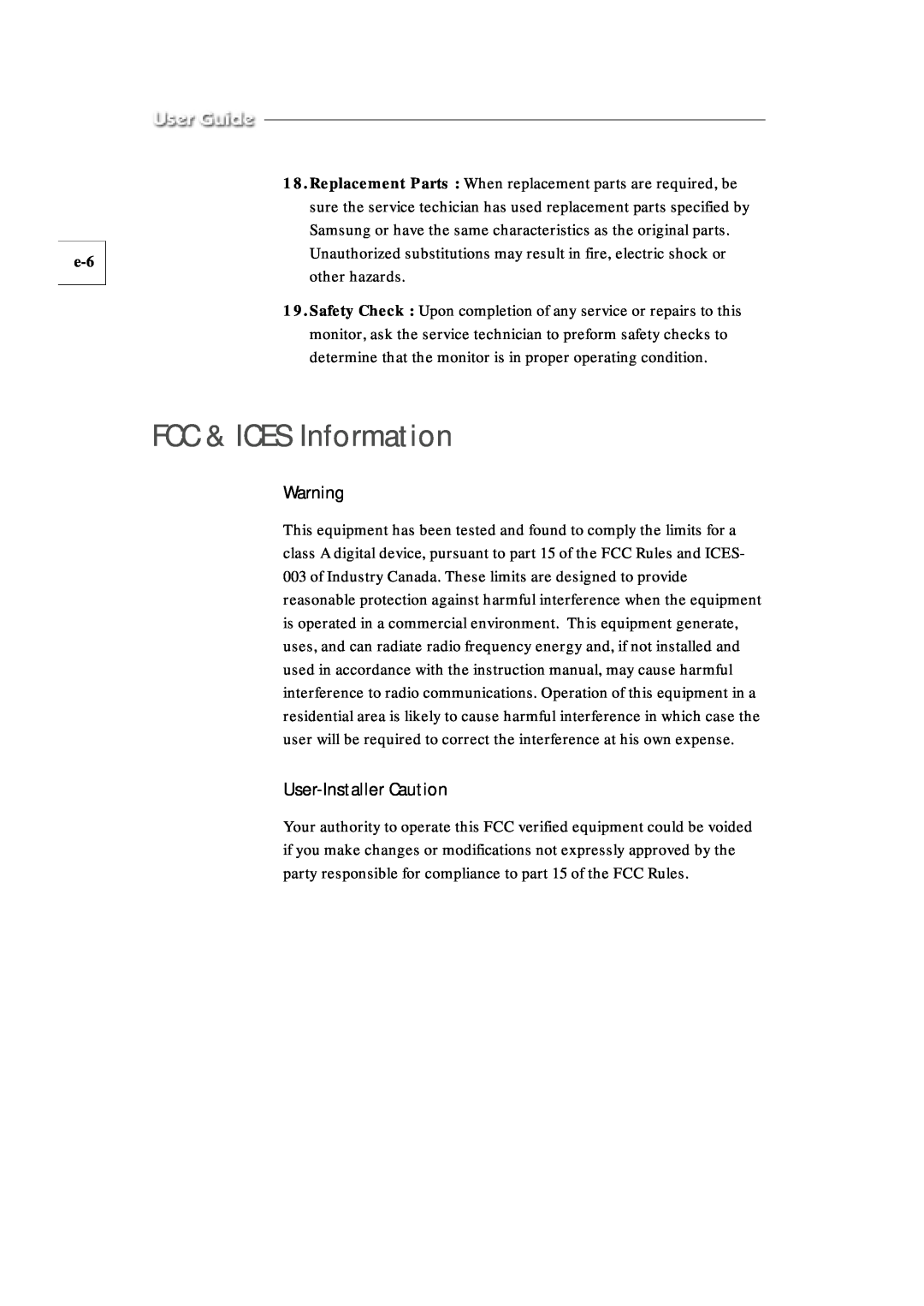 Samsung SMC-210AP manual FCC & ICES Information, User-Installer Caution 