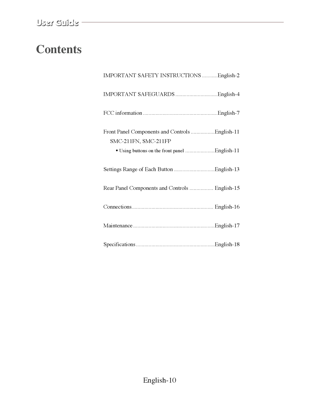 Samsung SMC-211FN, SMC-211FP manual Contents 