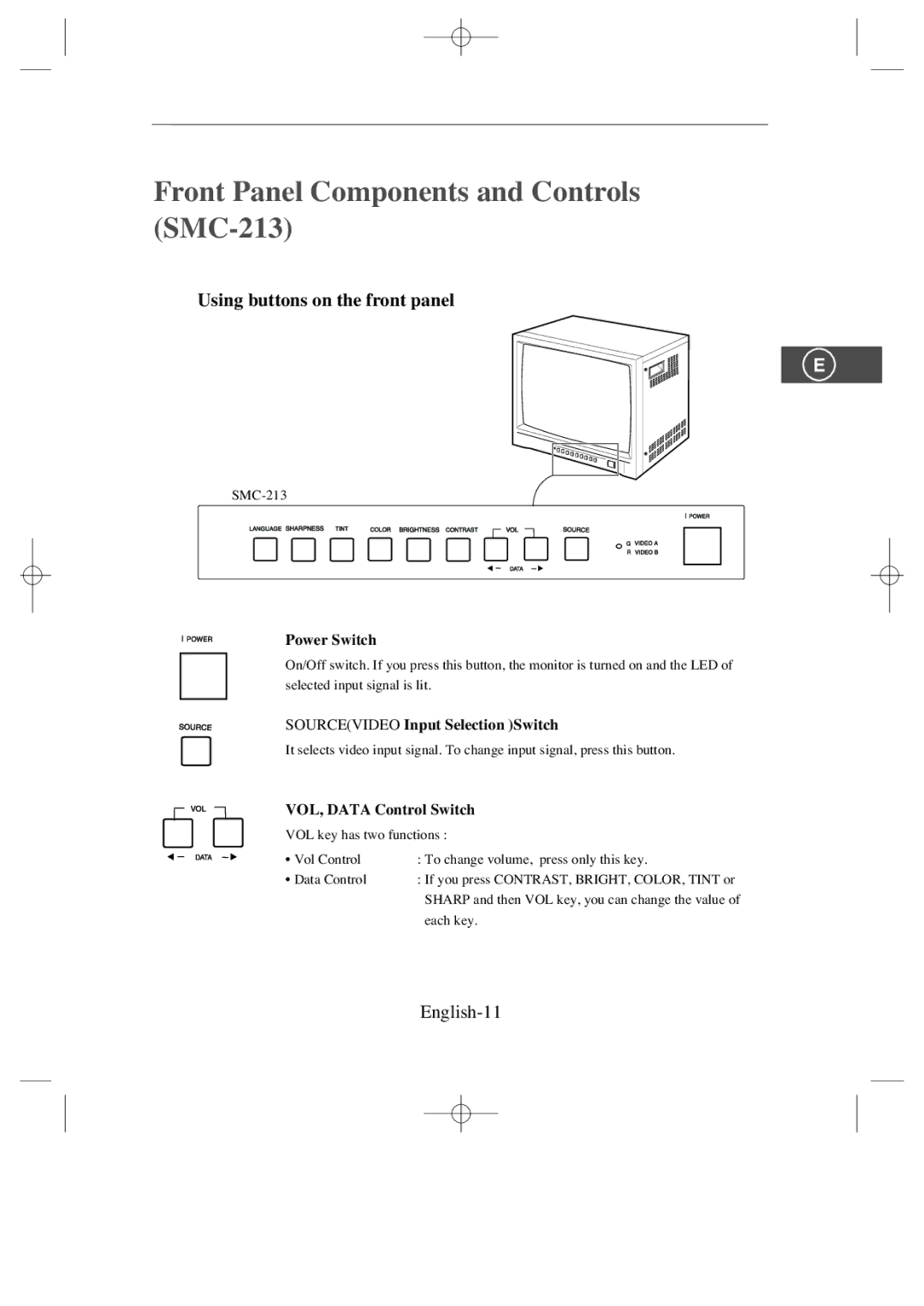 Samsung SMC-214 U manual Front Panel Components and Controls SMC-213, English-11 