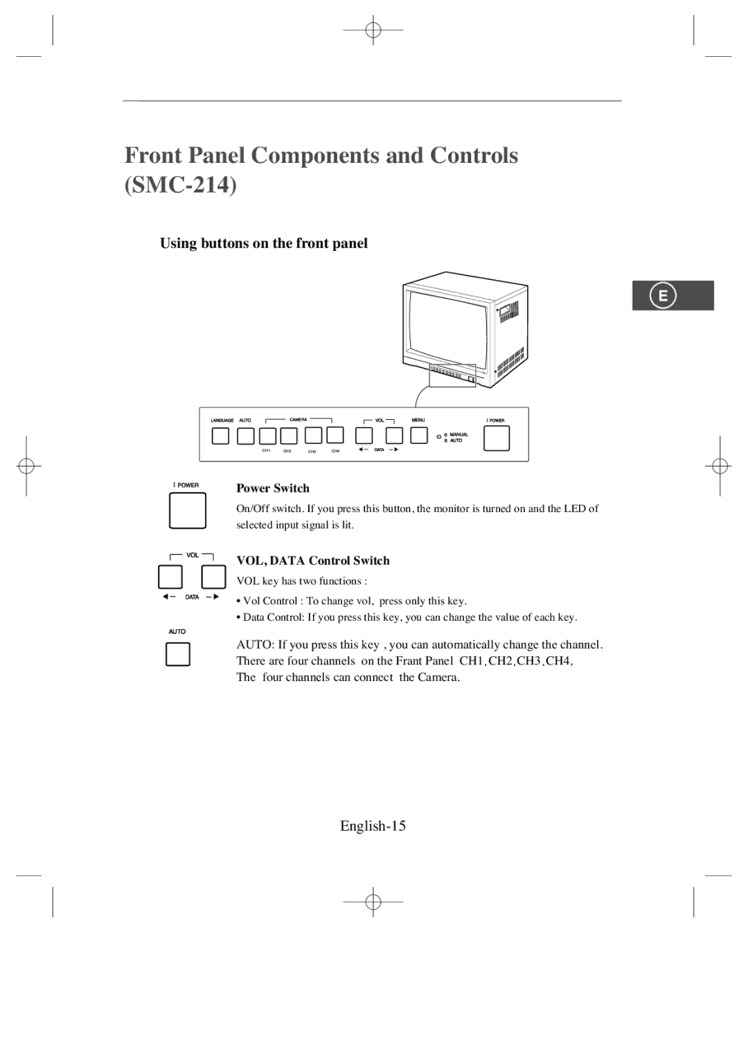 Samsung SMC-213, SMC-214 U manual Front Panel Components and Controls SMC-214, English-15 