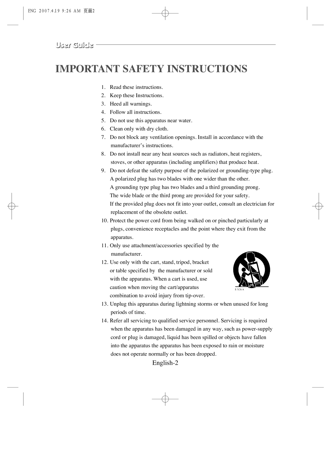 Samsung SMC-214 U, SMC-213 manual Important Safety Instructions, English-2 