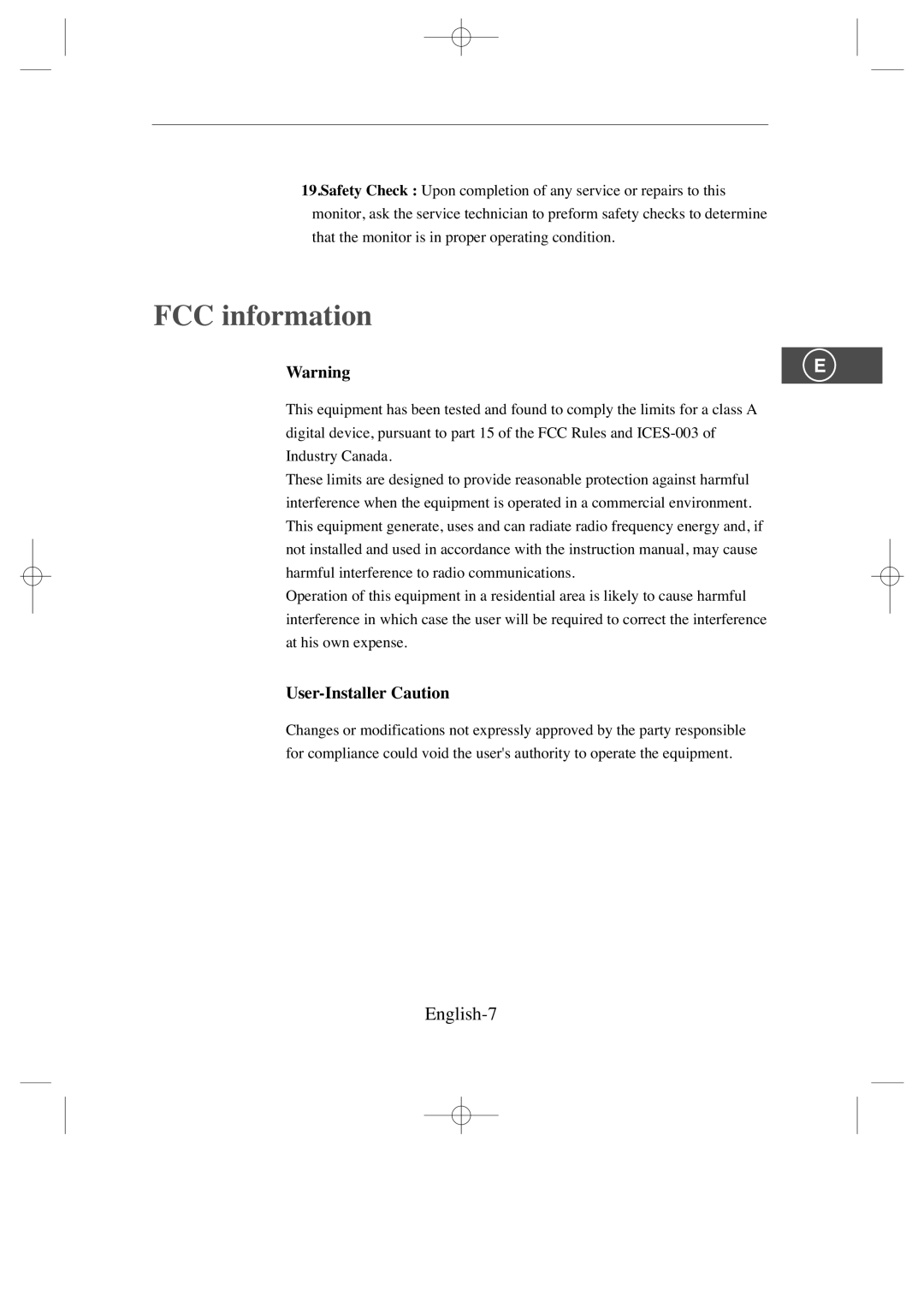 Samsung SMC-213, SMC-214 U manual FCC information, English-7, User-Installer Caution 