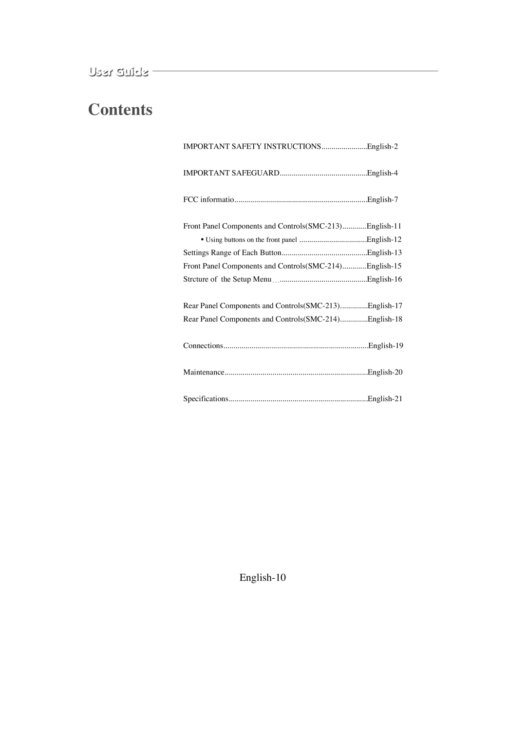 Samsung SMC-213P, SMC-214PV manual Contents 