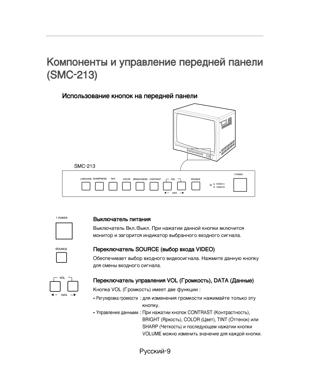 Samsung SMC-214PV, SMC-213P manual ÀÒÔÓÎ¸ÁÓ‚‡ÌËÂ Íìóôóí Ì‡ ÔÂÂ‰ÌÂÈ Ô‡ÌÂÎË, ÊÛÒÒÍËÈ-9 