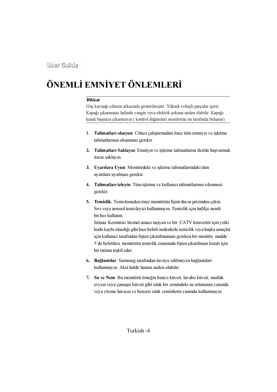 Samsung SMC-213P, SMC-214PV manual Önemlİ Emnİyet Önlemlerİ 