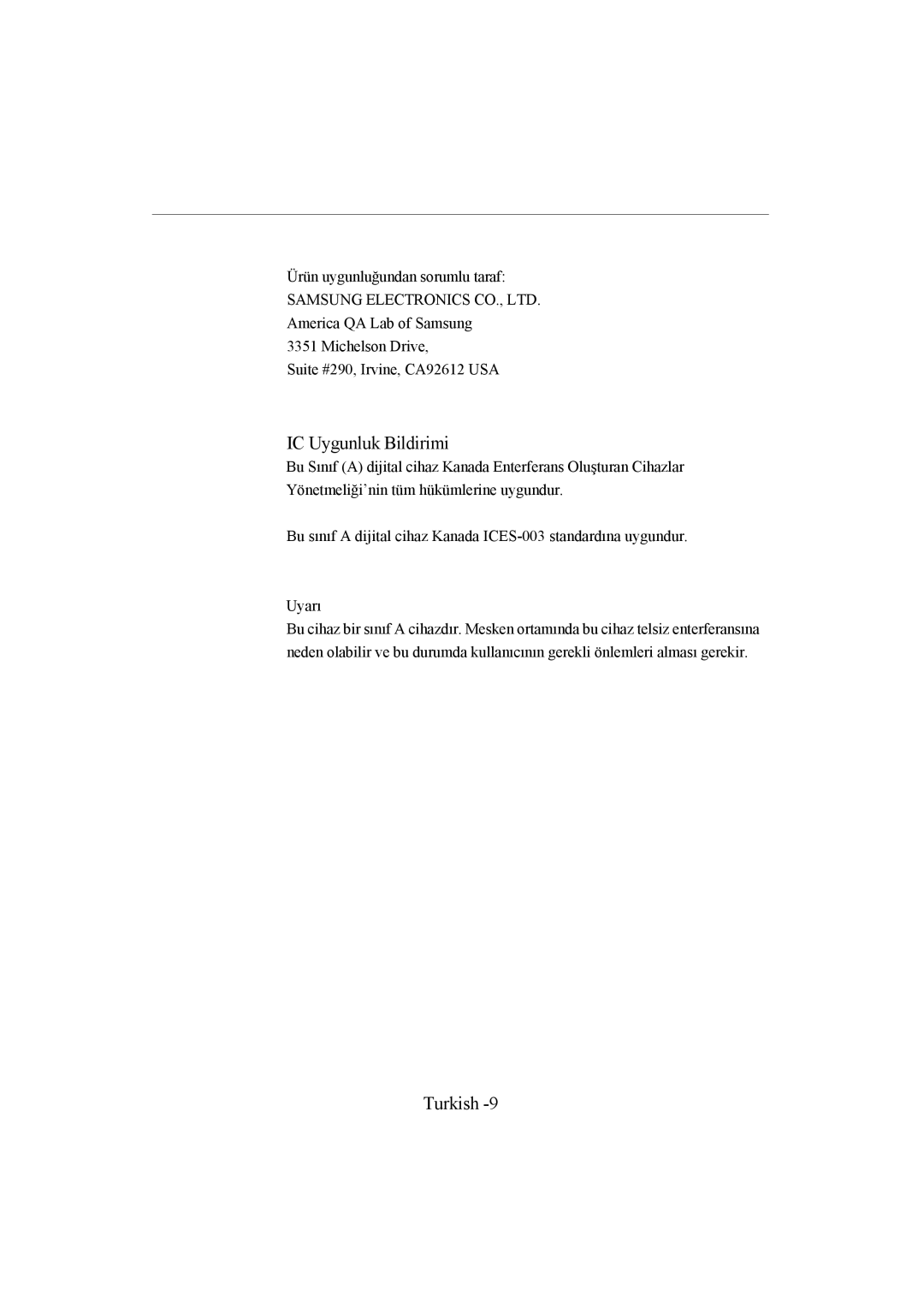 Samsung SMC-213P, SMC-214PV manual IC Uygunluk Bildirimi 