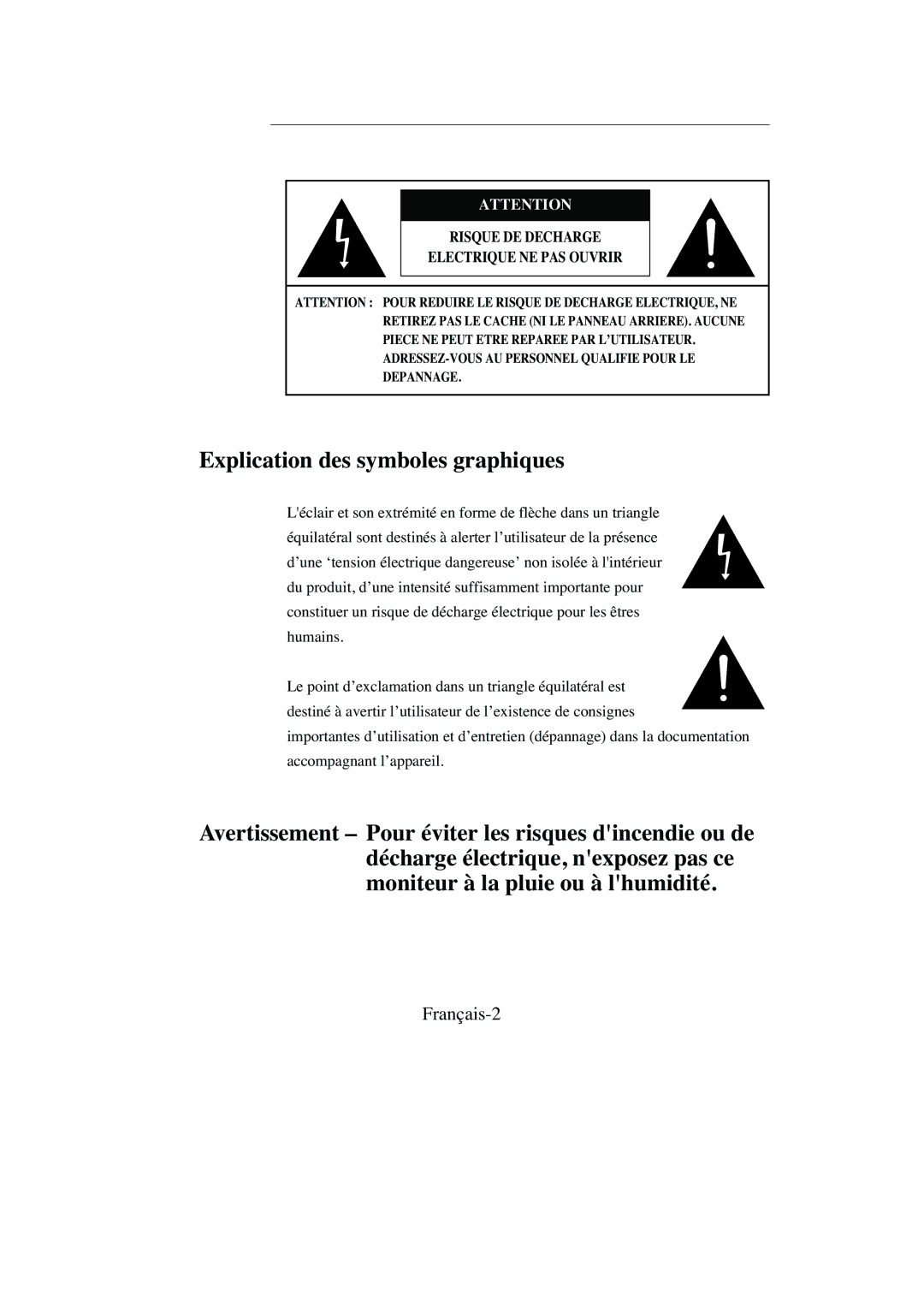 Samsung SMC-213P, SMC-214PV manual Français-2, Risque DE Decharge Electrique NE PAS Ouvrir 