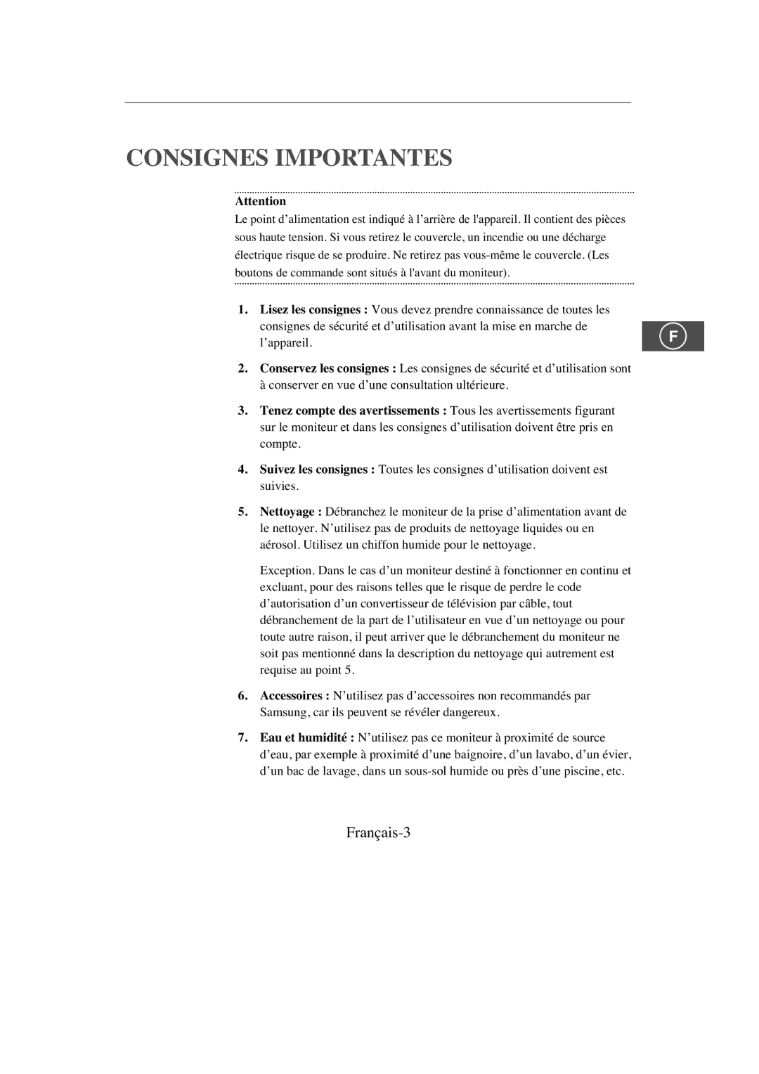 Samsung SMC-213P, SMC-214PV manual Consignes Importantes, Français-3 