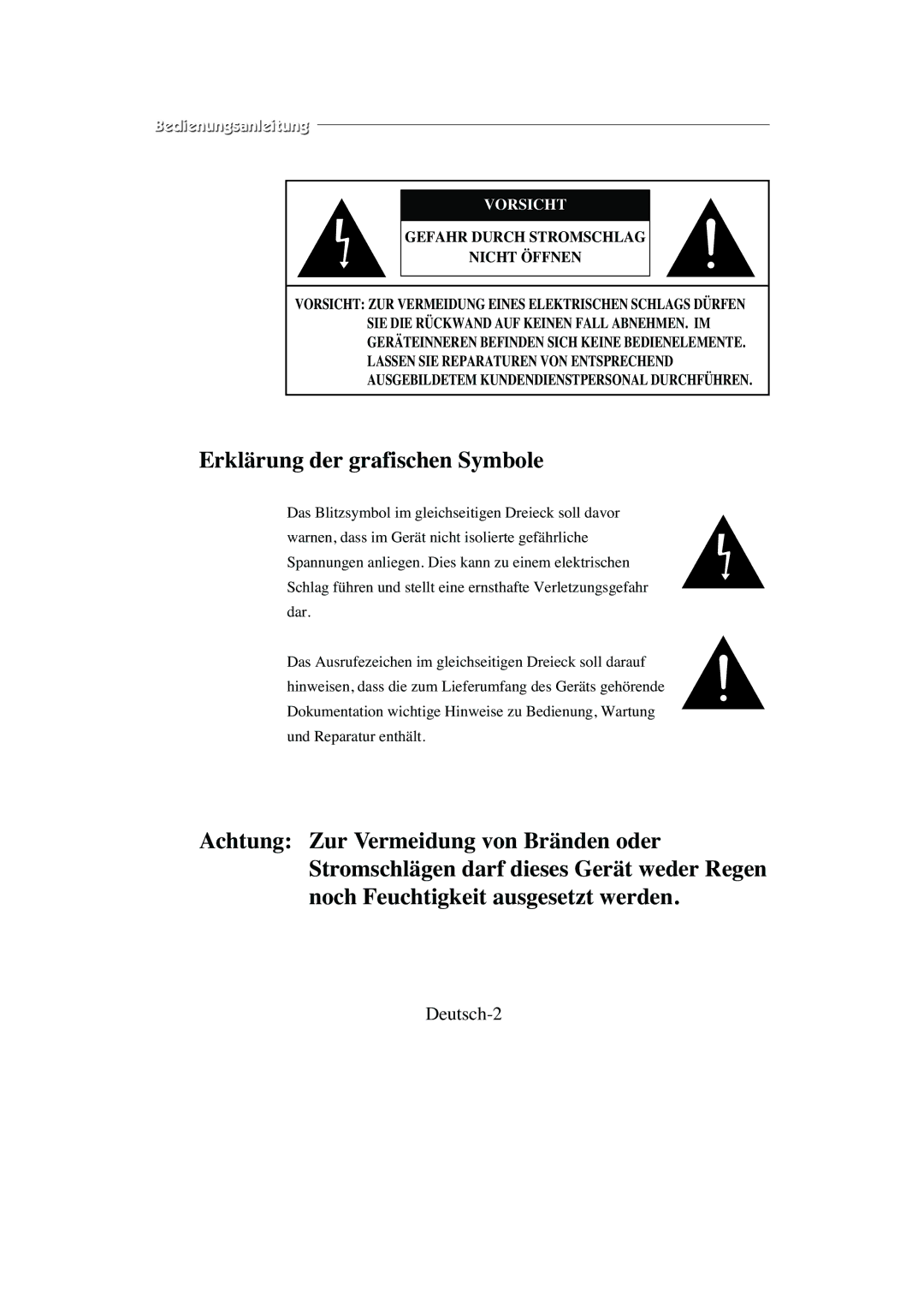 Samsung SMC-213P, SMC-214PV manual Deutsch-2, Vorsicht 