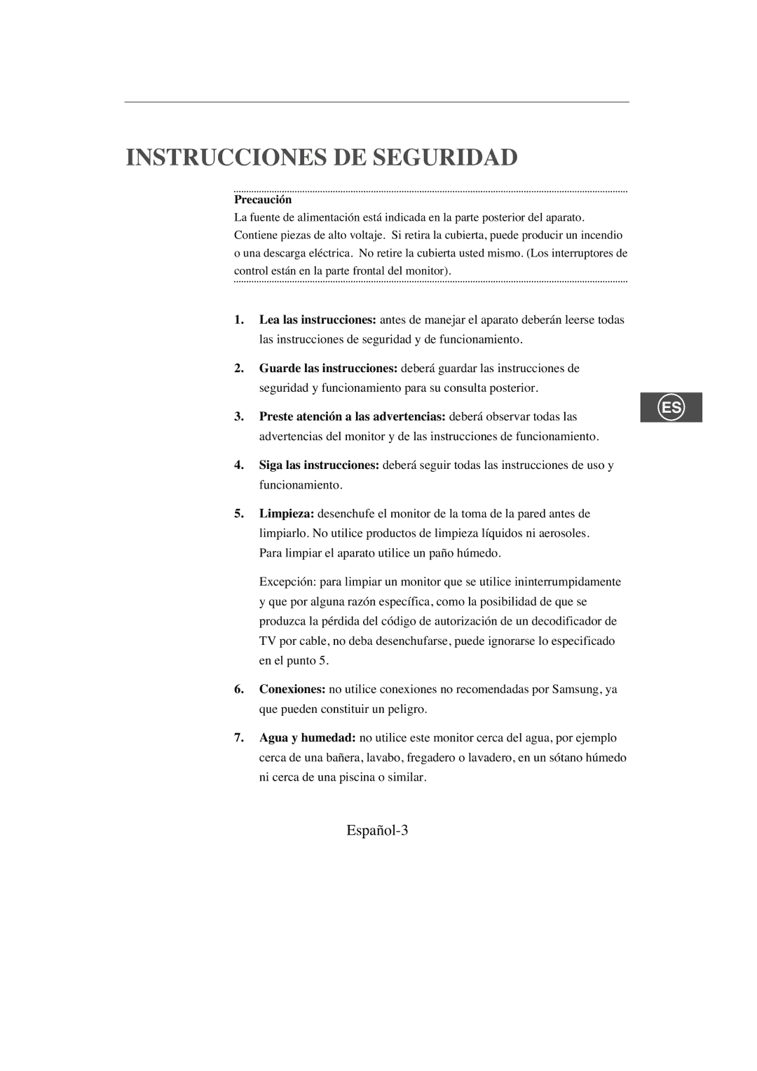 Samsung SMC-213P, SMC-214PV manual Instrucciones DE Seguridad, Español-3 