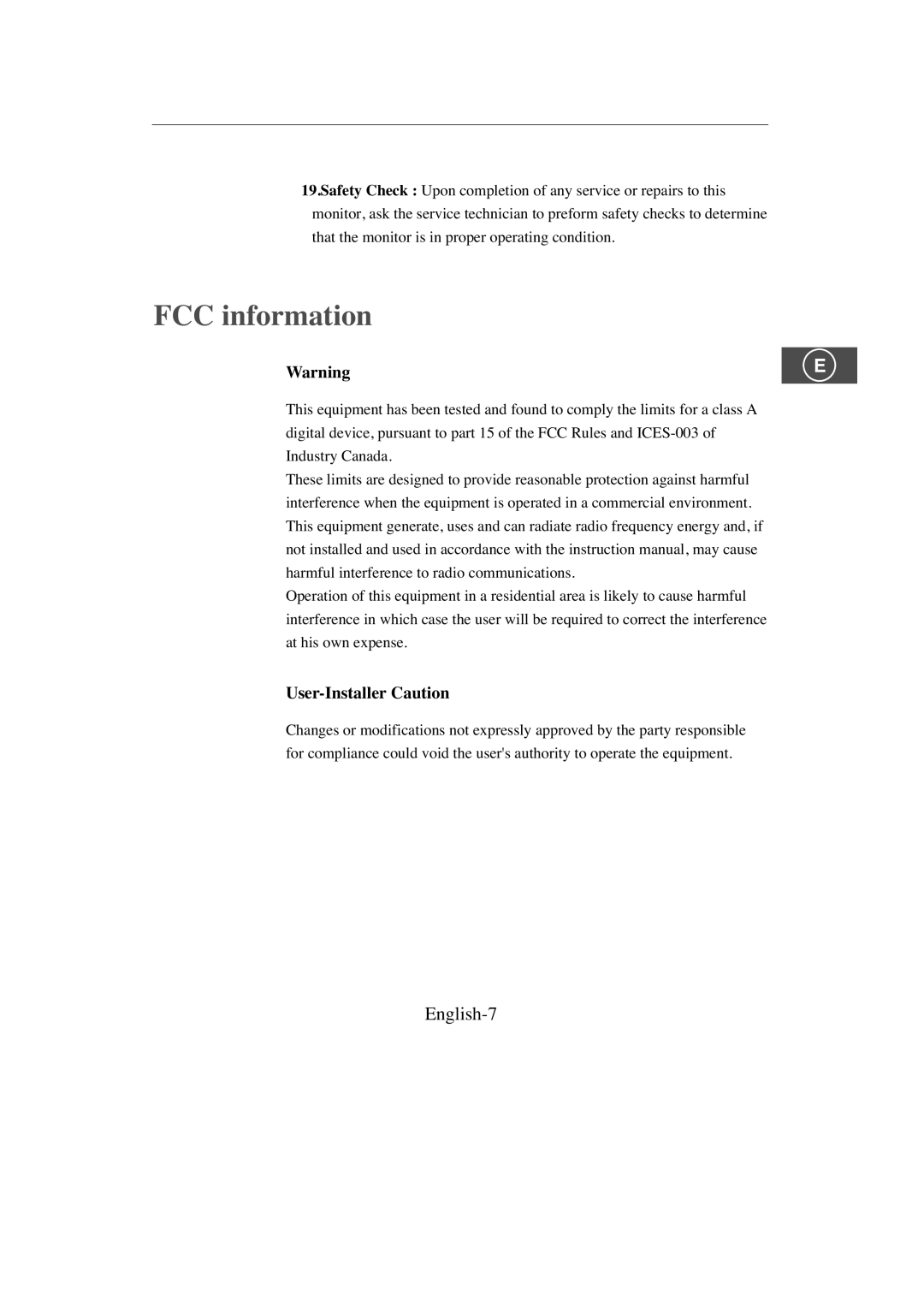 Samsung SMC-213P, SMC-214PV manual FCC information, English-7, User-Installer Caution 