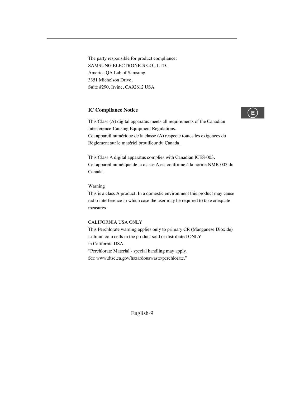 Samsung SMC-213P, SMC-214PV manual English-9, IC Compliance Notice 