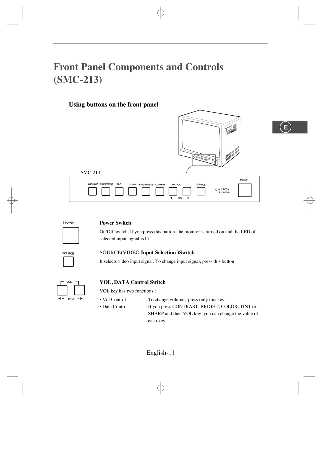 Samsung SMC-214P manual Front Panel Components and Controls SMC-213, English-11 