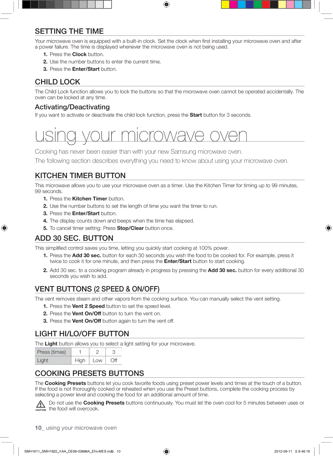 Samsung SMH1622S, SMH1611, SMH1622B, SMH1622W user manual Using your microwave oven 