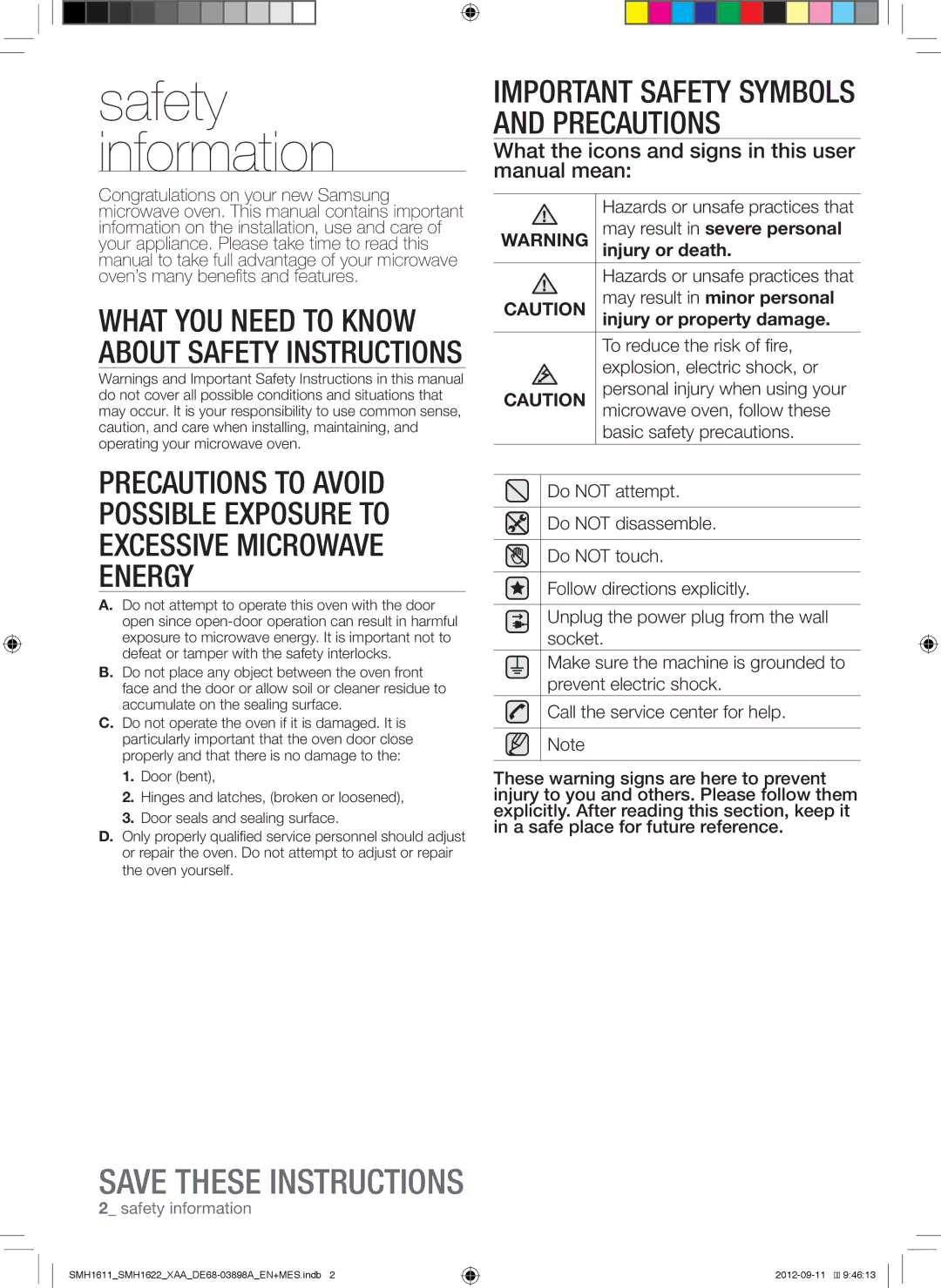 Samsung SMH1611, SMH1622S, SMH1622B May result in minor personal, To reduce the risk of fire, Explosion, electric shock, or 