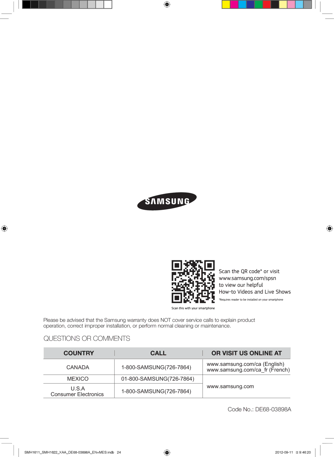 Samsung SMH1622W, SMH1622S, SMH1611, SMH1622B user manual SAMSUNG726-7864, Consumer Electronics 