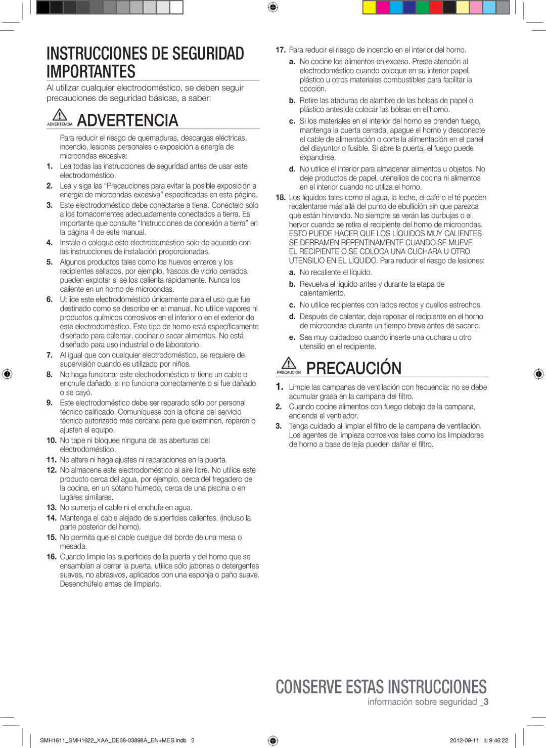 Samsung SMH1611, SMH1622S, SMH1622B, SMH1622W user manual Conserve Estas Instrucciones 