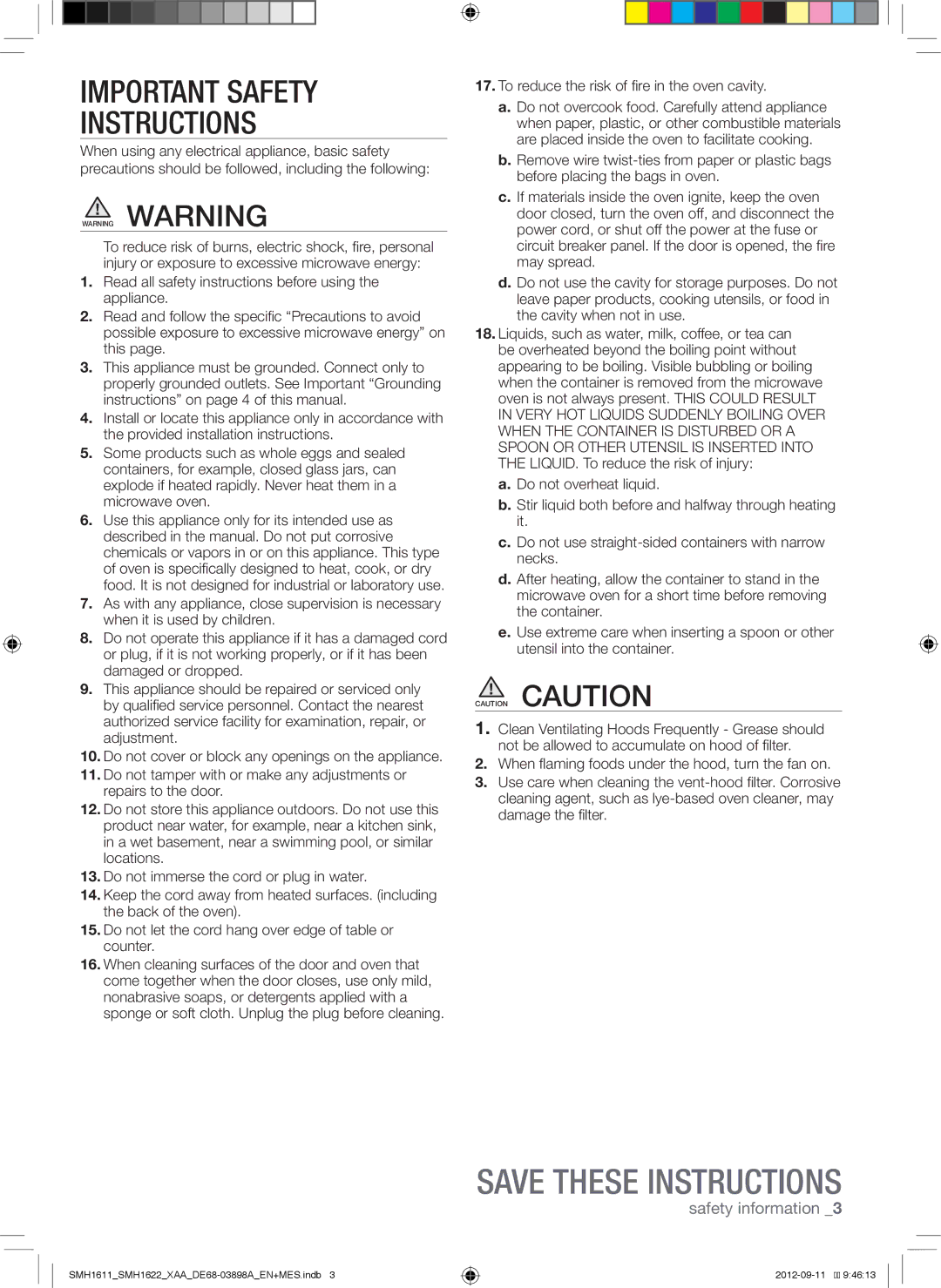 Samsung SMH1622B, SMH1622S, SMH1611, SMH1622W Important Safety Instructions, To reduce the risk of fire in the oven cavity 