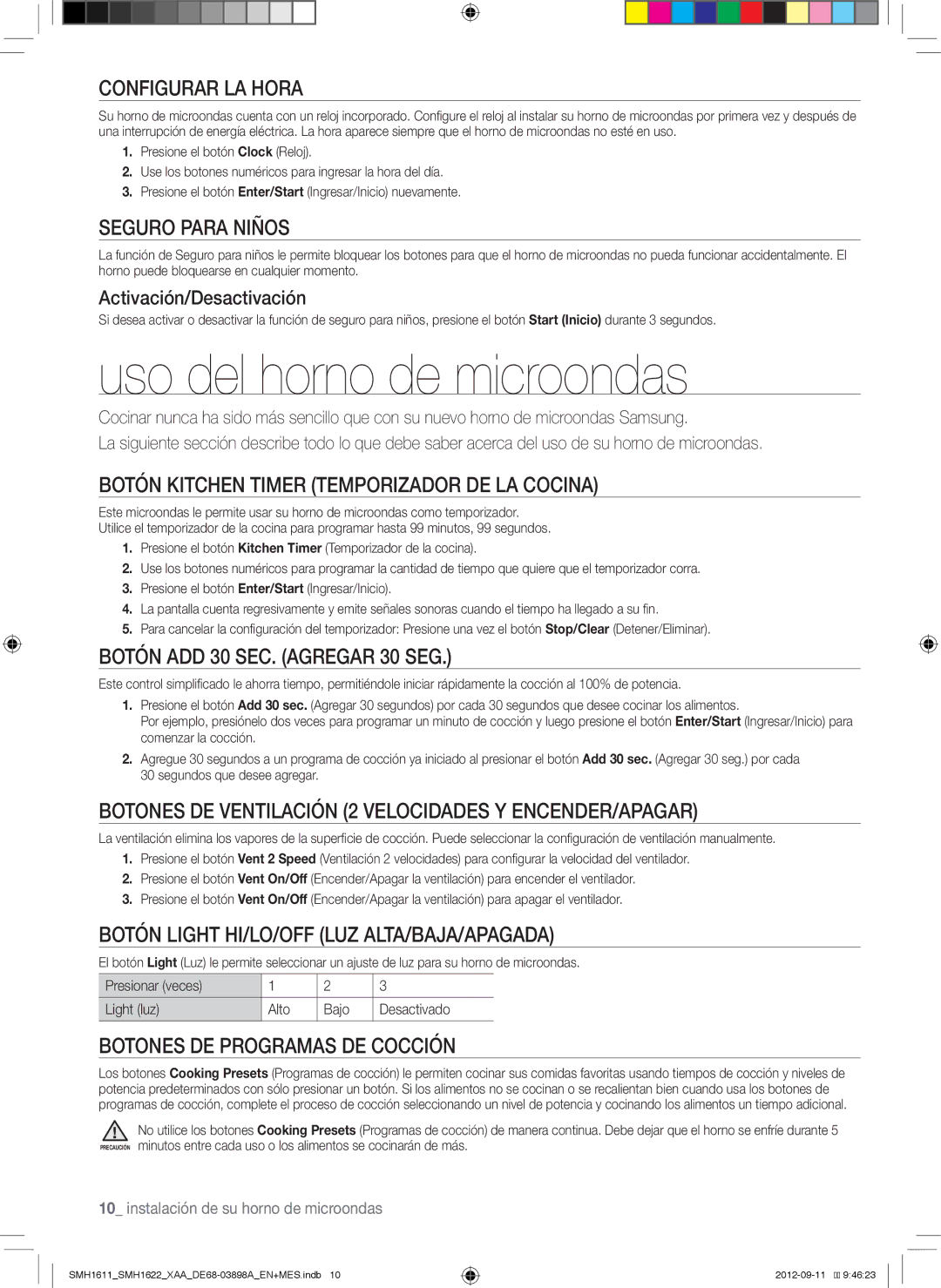 Samsung SMH1622W, SMH1622S, SMH1611, SMH1622B user manual Uso del horno de microondas 