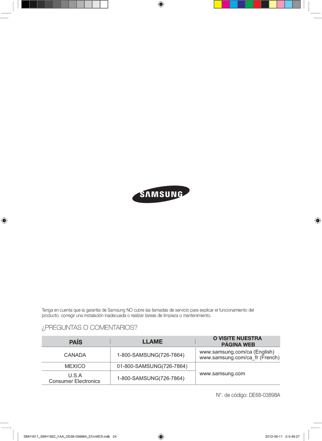 Samsung SMH1622B, SMH1622S, SMH1611, SMH1622W user manual SAMSUNG726-7864, Consumer Electronics De código DE68-03898A 