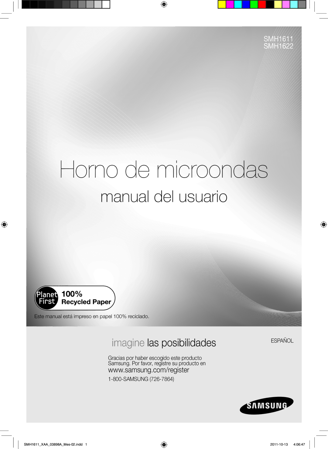 Samsung SMH1622B, SMH1622S, SMH1622W user manual Horno de microondas, Este manual está impreso en papel 100% reciclado 