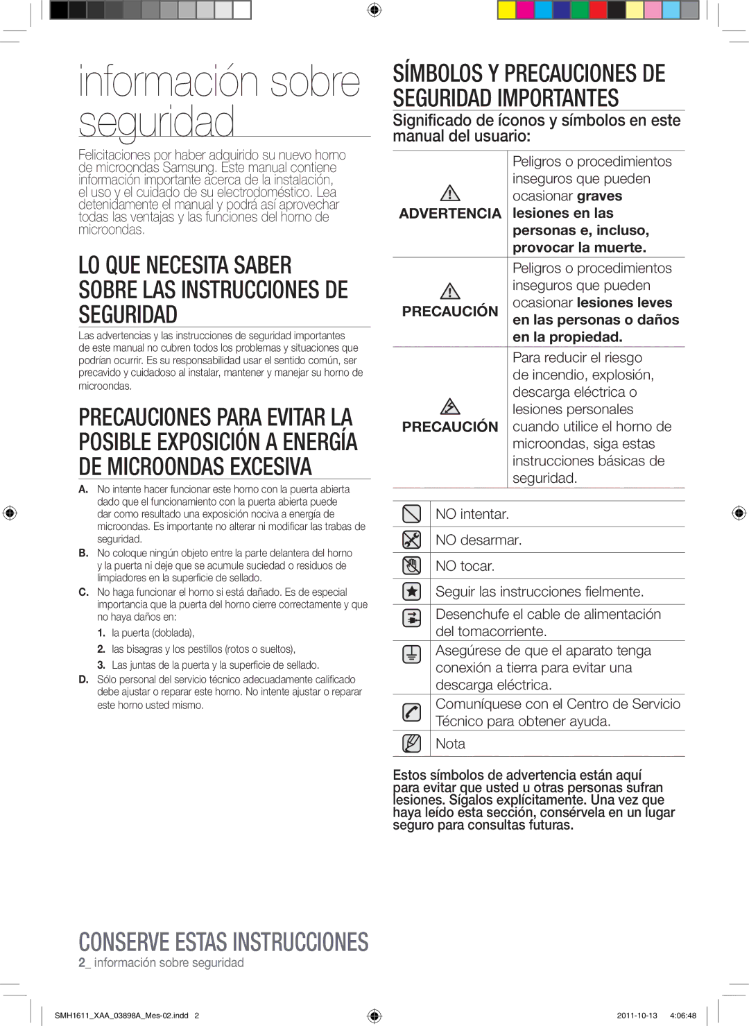 Samsung SMH1622W, SMH1622S, SMH1622B user manual Significado de íconos y símbolos en este manual del usuario 