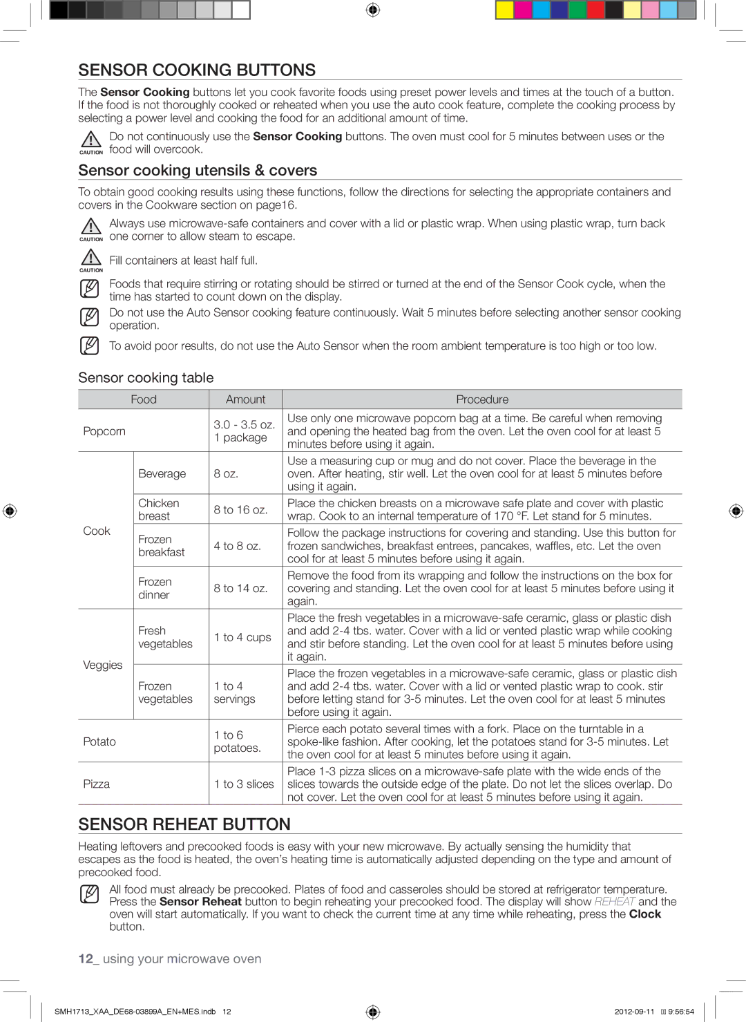 Samsung SMH1713 Sensor Cooking Buttons, Sensor Reheat Button, Sensor cooking utensils & covers, Sensor cooking table 