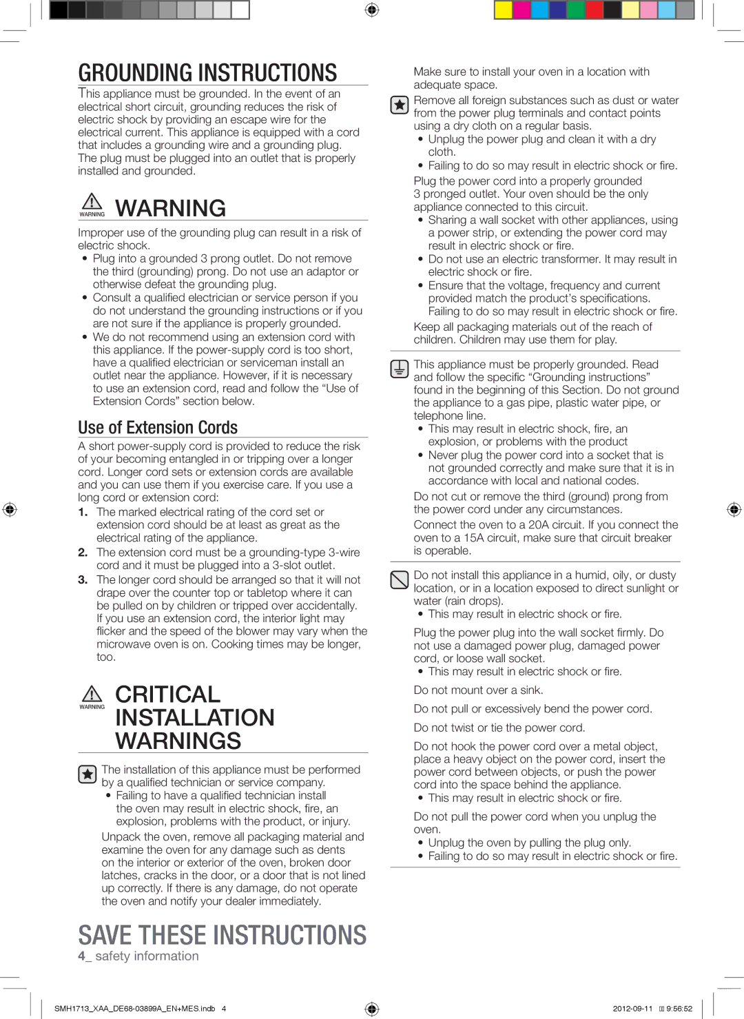 Samsung SMH1713S, SMH1713W, SMH1713B user manual Grounding Instructions 