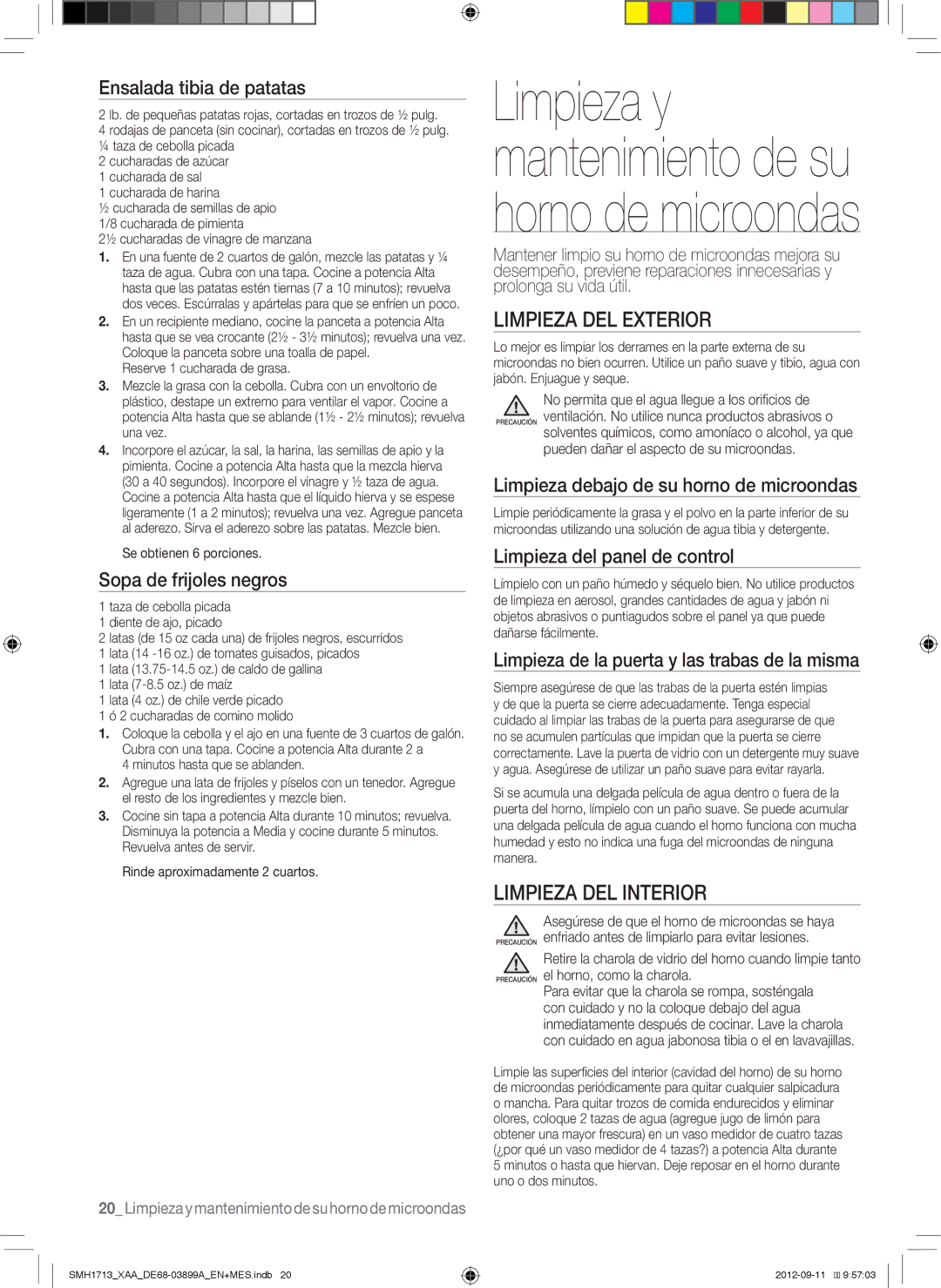 Samsung SMH1713W, SMH1713S, SMH1713B user manual Limpieza DEL Exterior, Limpieza DEL Interior 