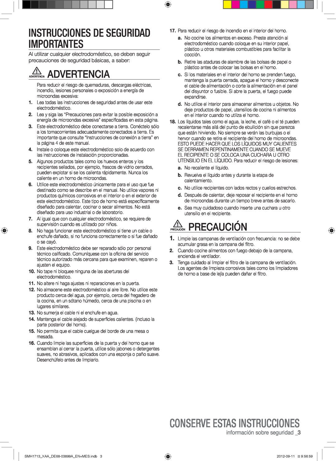 Samsung SMH1713S Instrucciones De Seguridad Importantes, Conserve Estas Instrucciones, información sobre seguridad 
