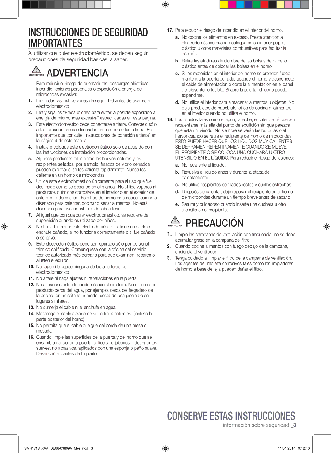 Samsung SMH1713 user manual Instrucciones DE Seguridad Importantes 