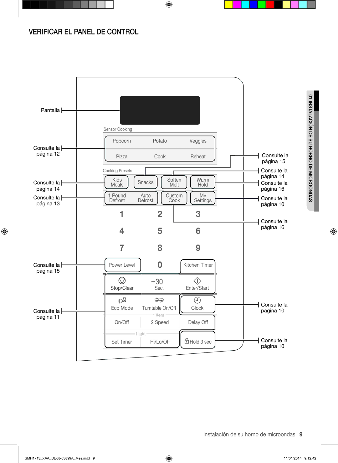 Samsung SMH1713 user manual Verificar el panel de control, Pantalla Consulte la página 