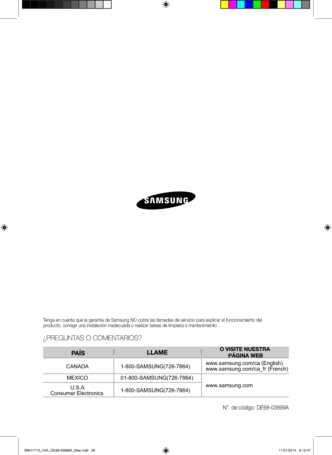 Samsung SMH1713 user manual SAMSUNG726-7864, Consumer Electronics De código DE68-03899A 