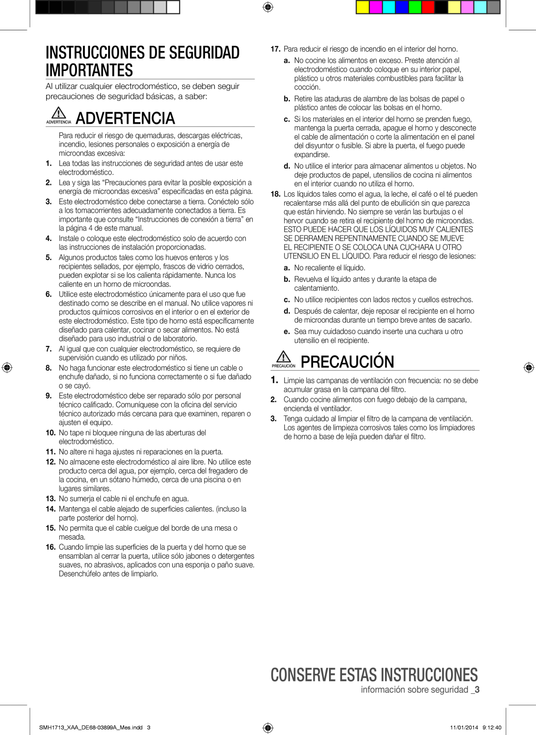 Samsung SMH1713 Instrucciones De Seguridad Importantes, Conserve estas instrucciones, información sobre seguridad 