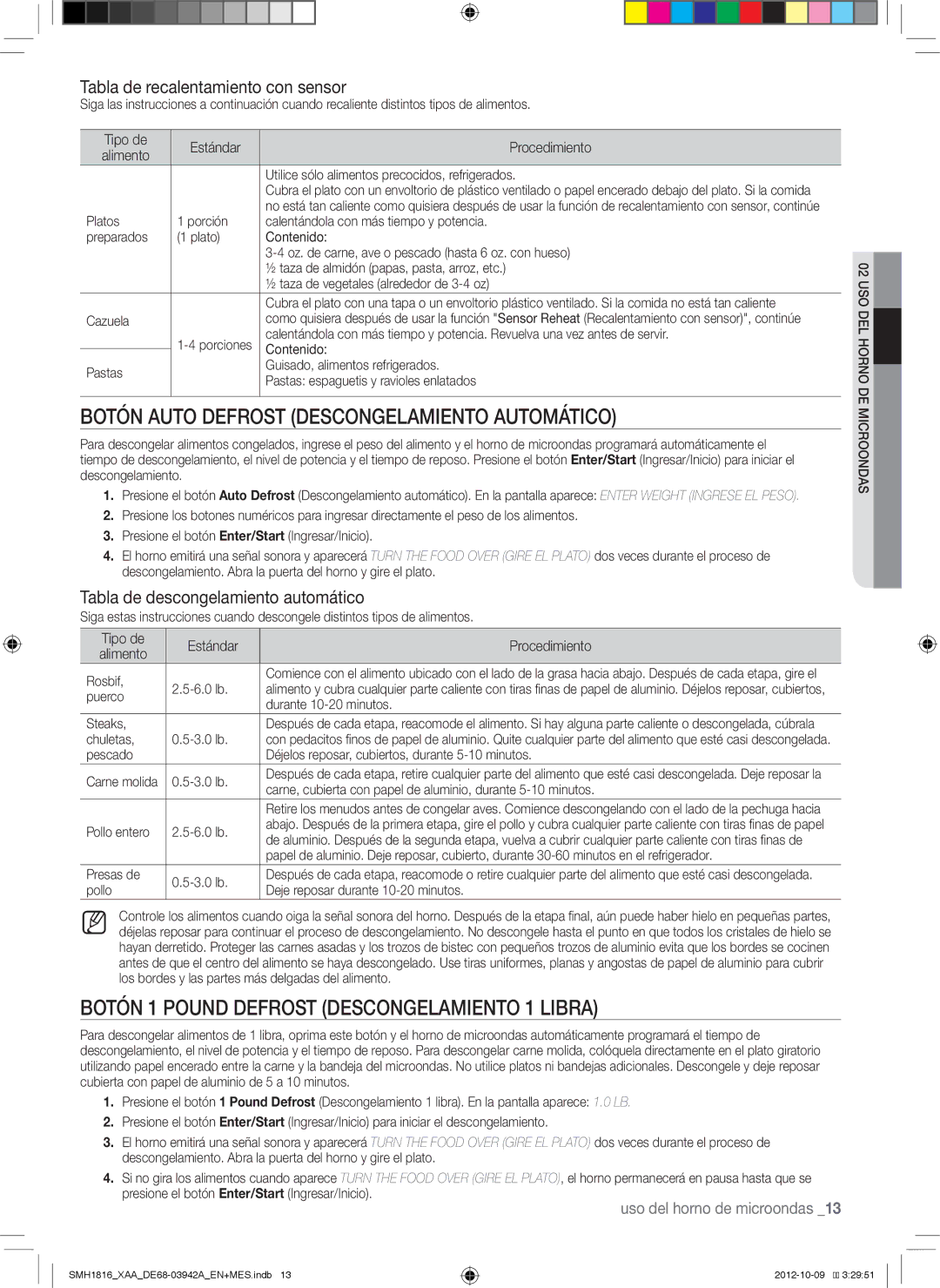 Samsung SMH1816B Botón Auto Defrost Descongelamiento Automático, Botón 1 Pound Defrost Descongelamiento 1 Libra 