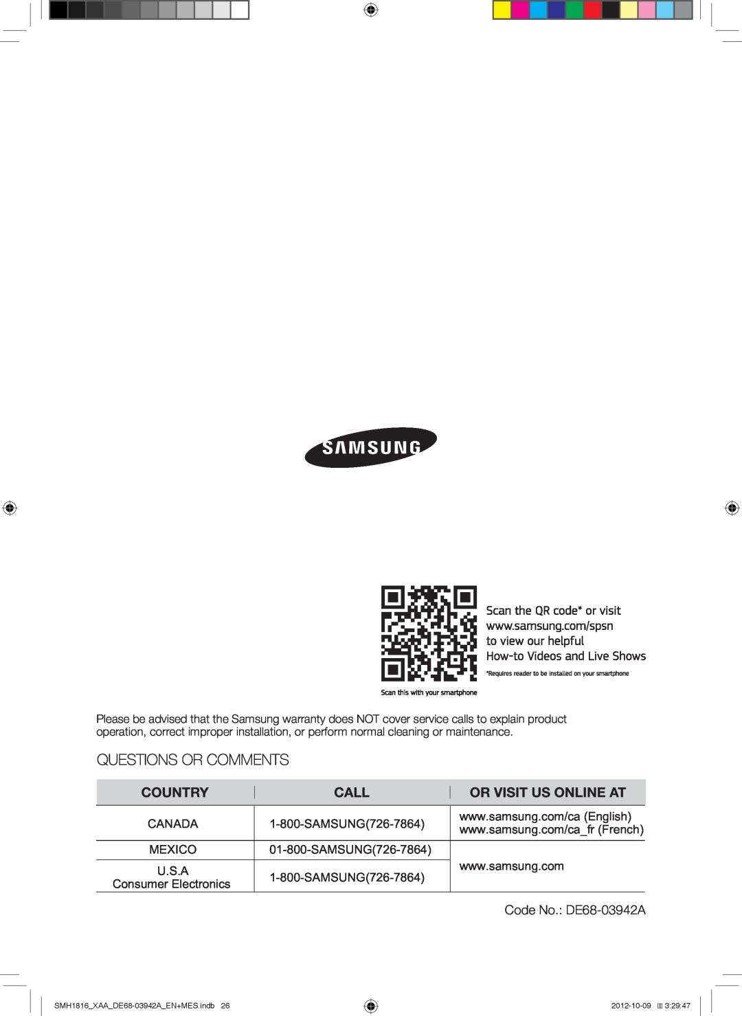 Samsung SMH1816W, SMH1816B Code No. DE68-03942A, Consumer Electronics, SMH1816XAADE68-03942AEN+MES.indb, 2012-10-09 