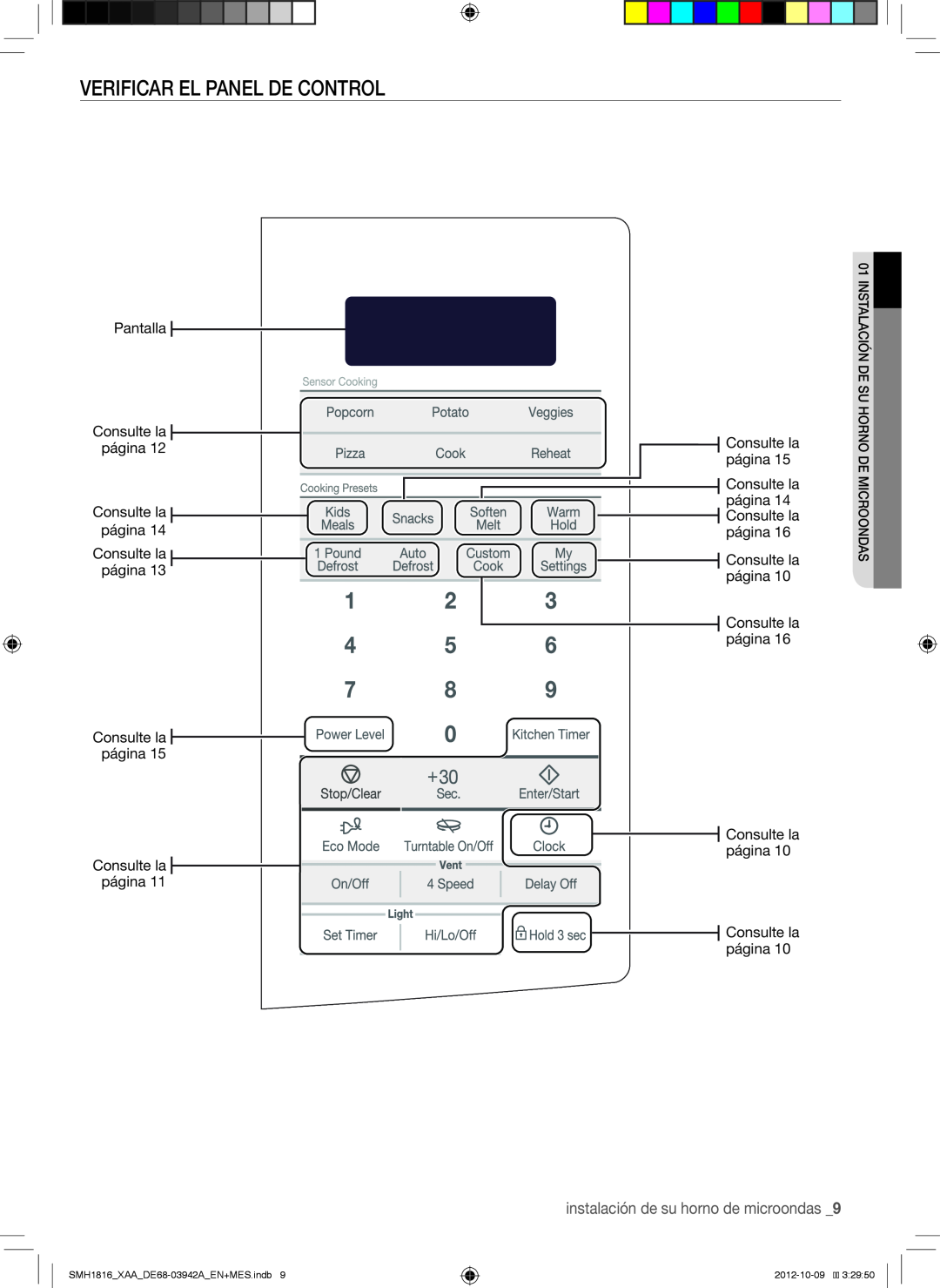 Samsung Verificar El Panel De Control, instalación de su horno de microondas, SMH1816XAADE68-03942AEN+MES.indb 