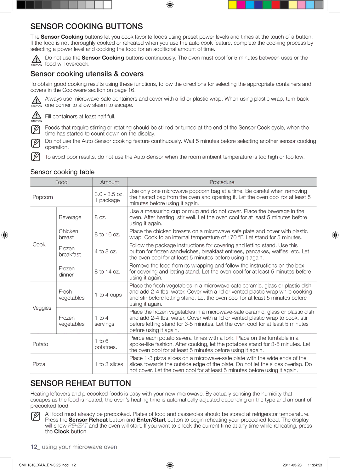 Samsung SMH1816B Sensor Cooking Buttons, Sensor Reheat Button, Sensor cooking utensils & covers, Sensor cooking table 