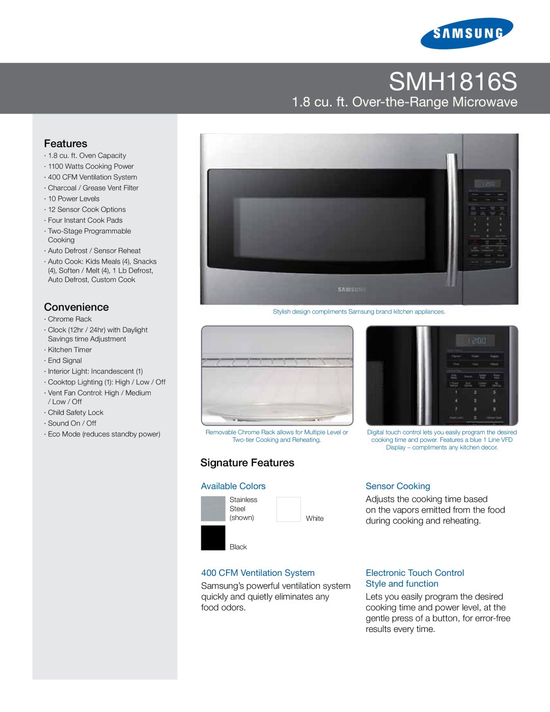 Samsung SMH1816S, SMH1816B, SMH1816W user manual Microwave Oven 