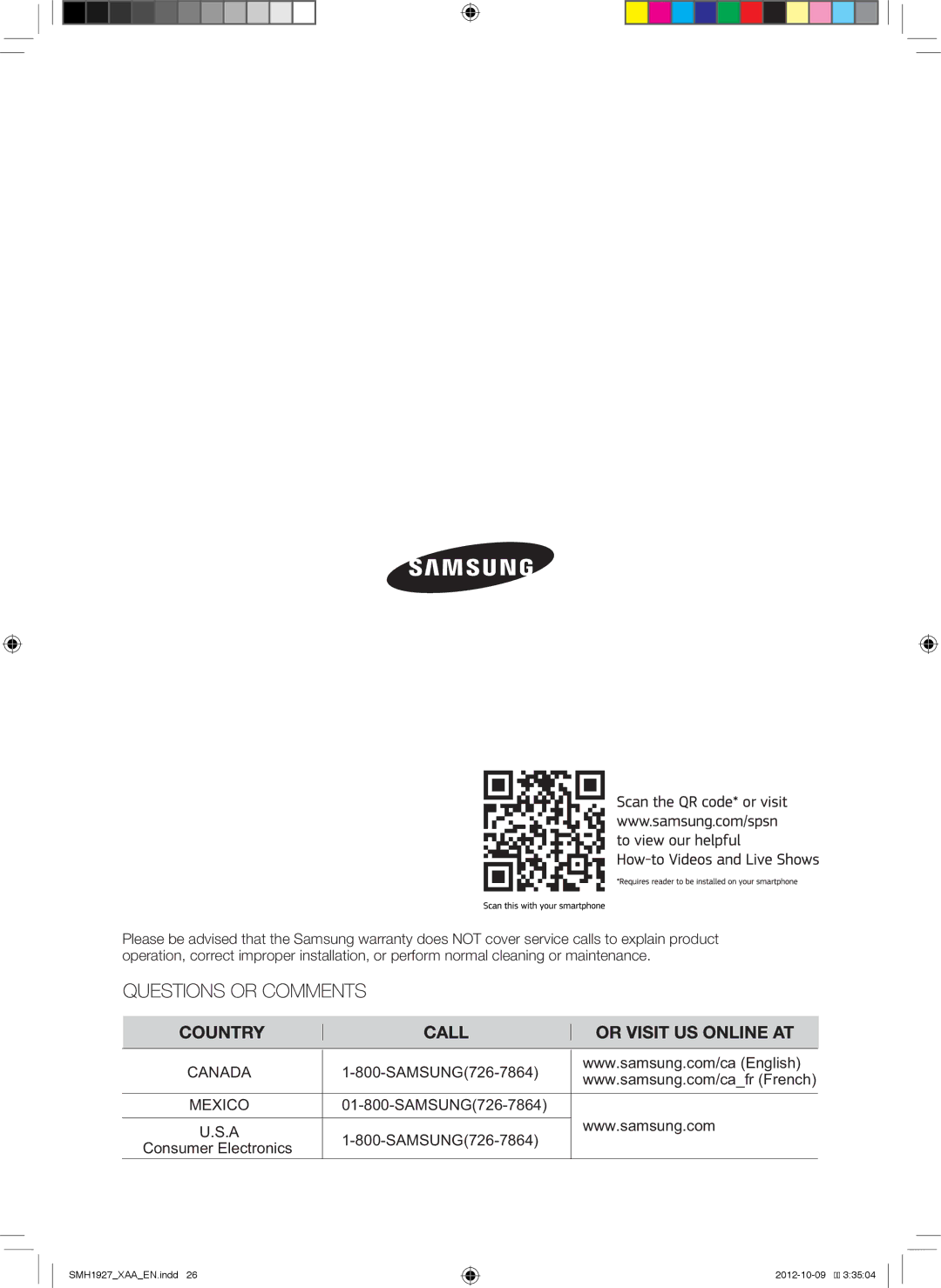 Samsung SMH1927B, SMH1927S, SMH1927W user manual Canada 