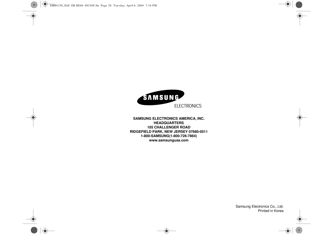 Samsung SMH4150 owner manual SAMSUNG1-800-726-7864 