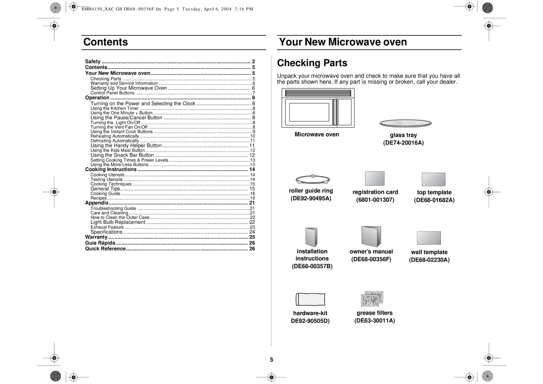 Samsung SMH4150 owner manual Contents 