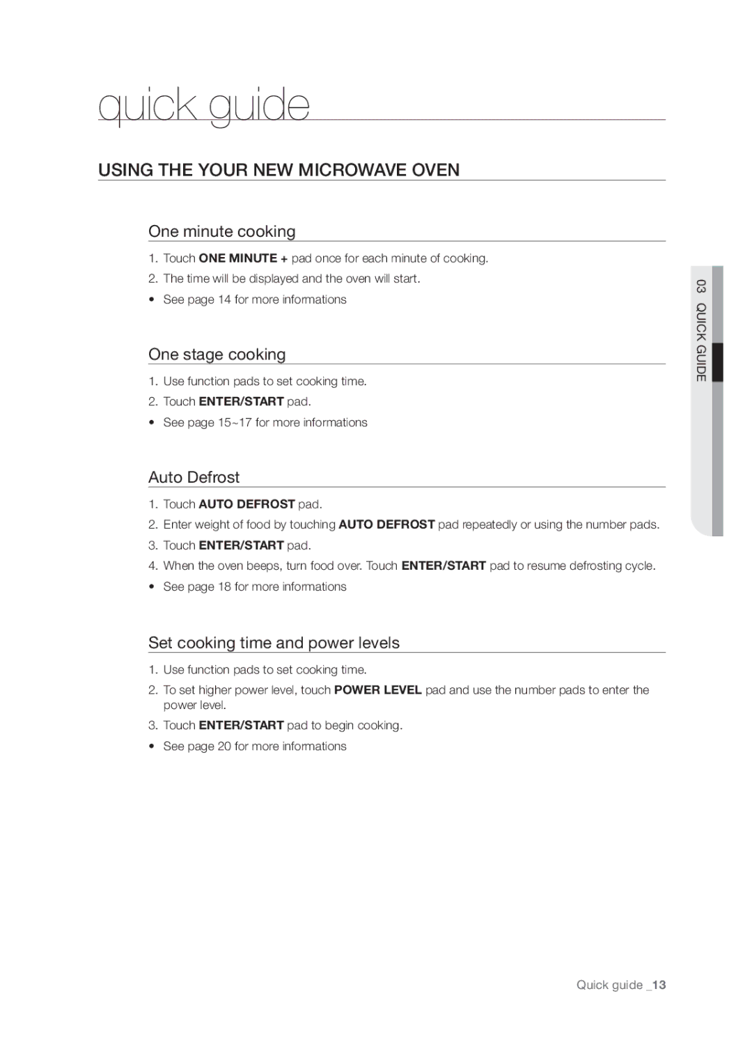 Samsung SMH5165 user manual Quick guide, Using the your new microwave oven 