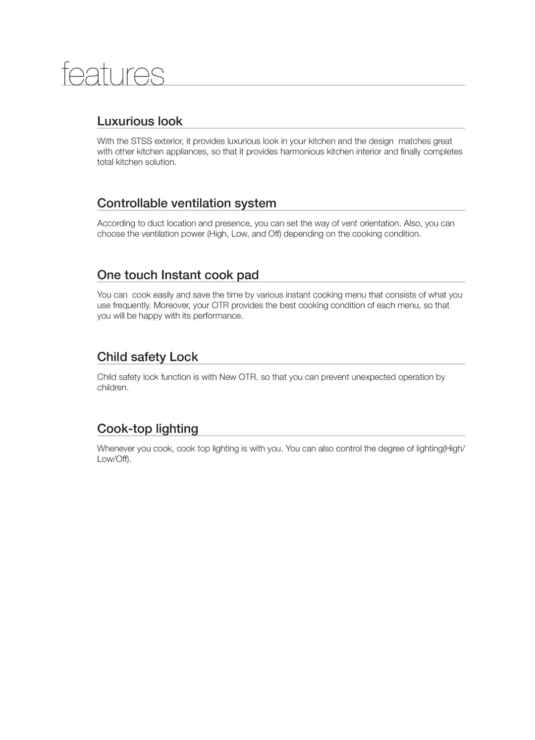 Samsung SMH5165 user manual Features 