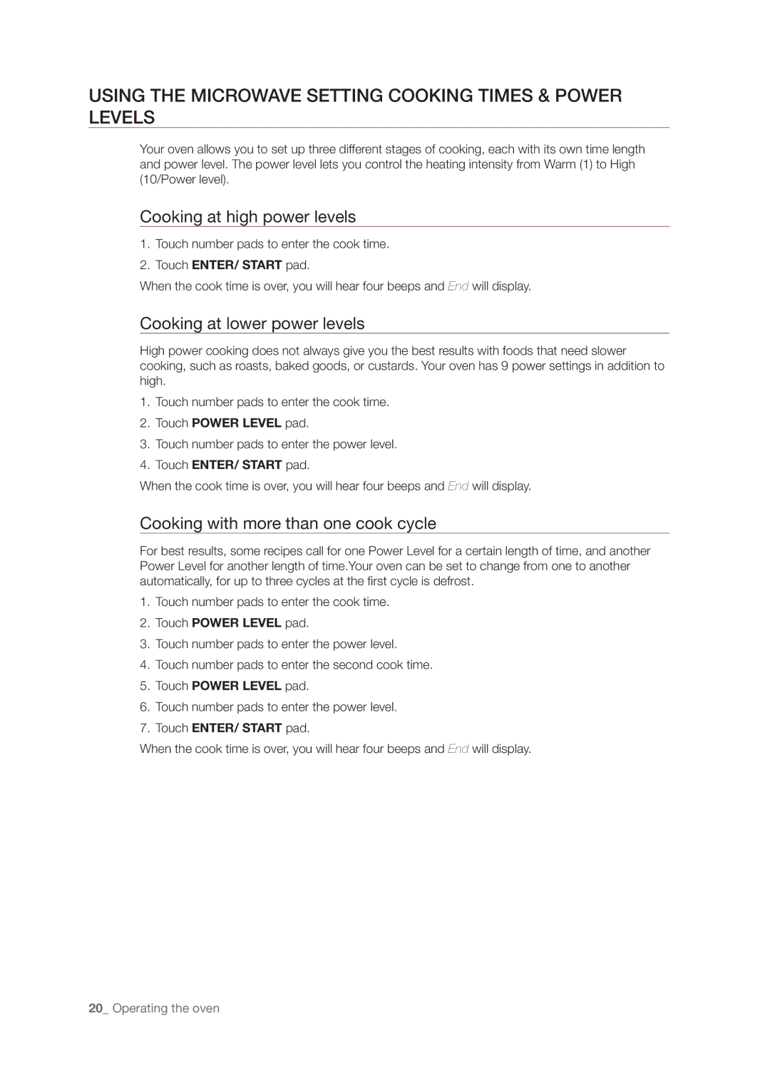 Samsung SMH5165 user manual Using the microwave setting cooking times & power levels, Cooking at high power levels 