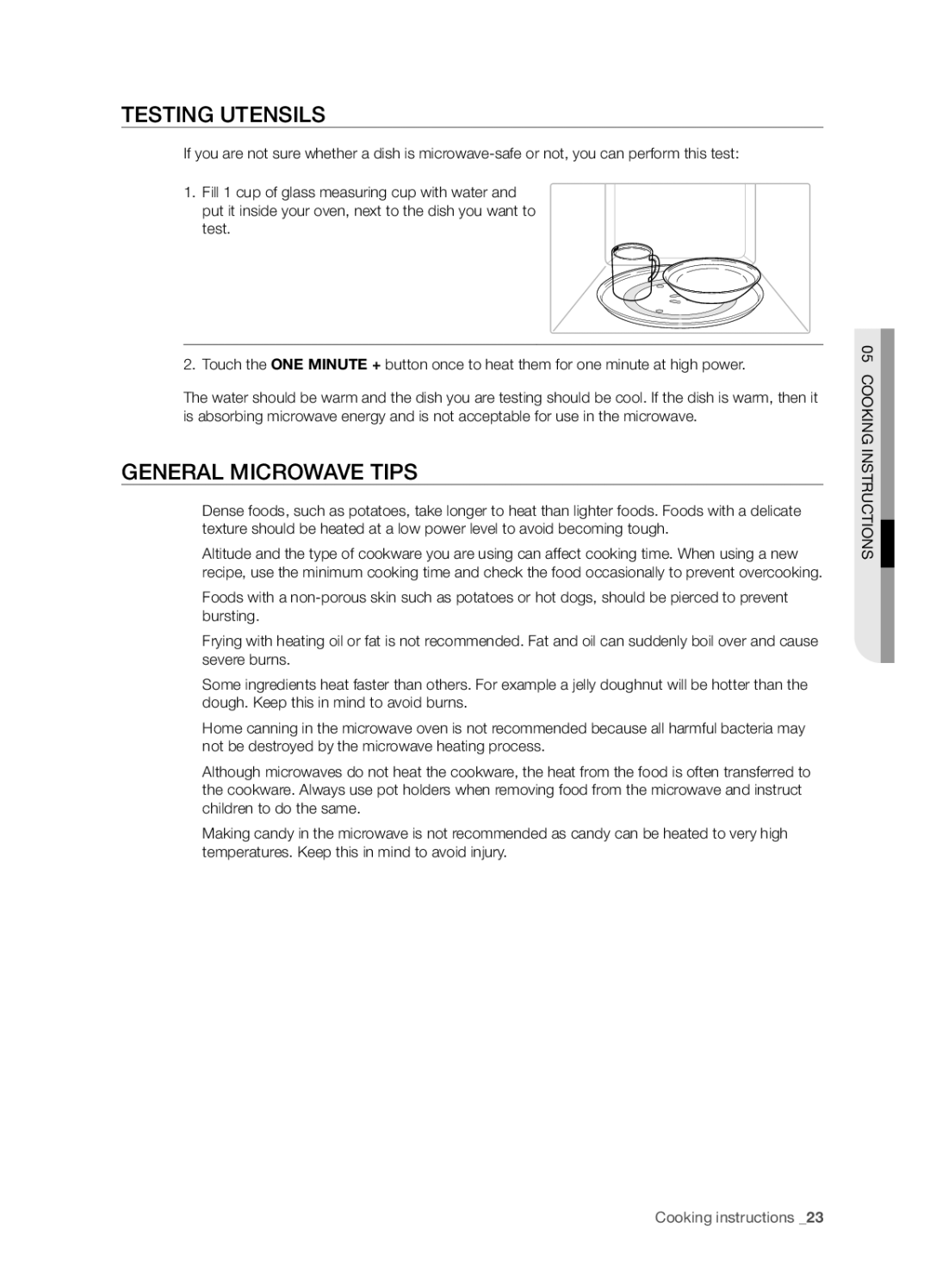 Samsung SMH5165 user manual Testing utensils, General microwave tips 