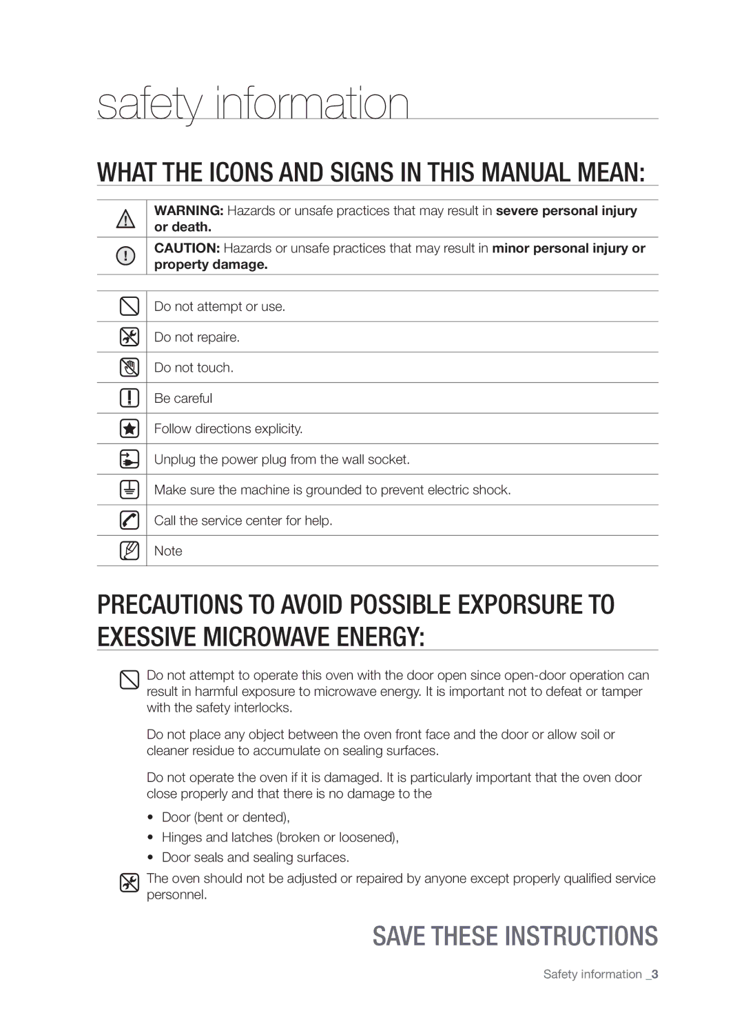 Samsung SMH5165 user manual Safety information, What the icons and signs in this manual mean 