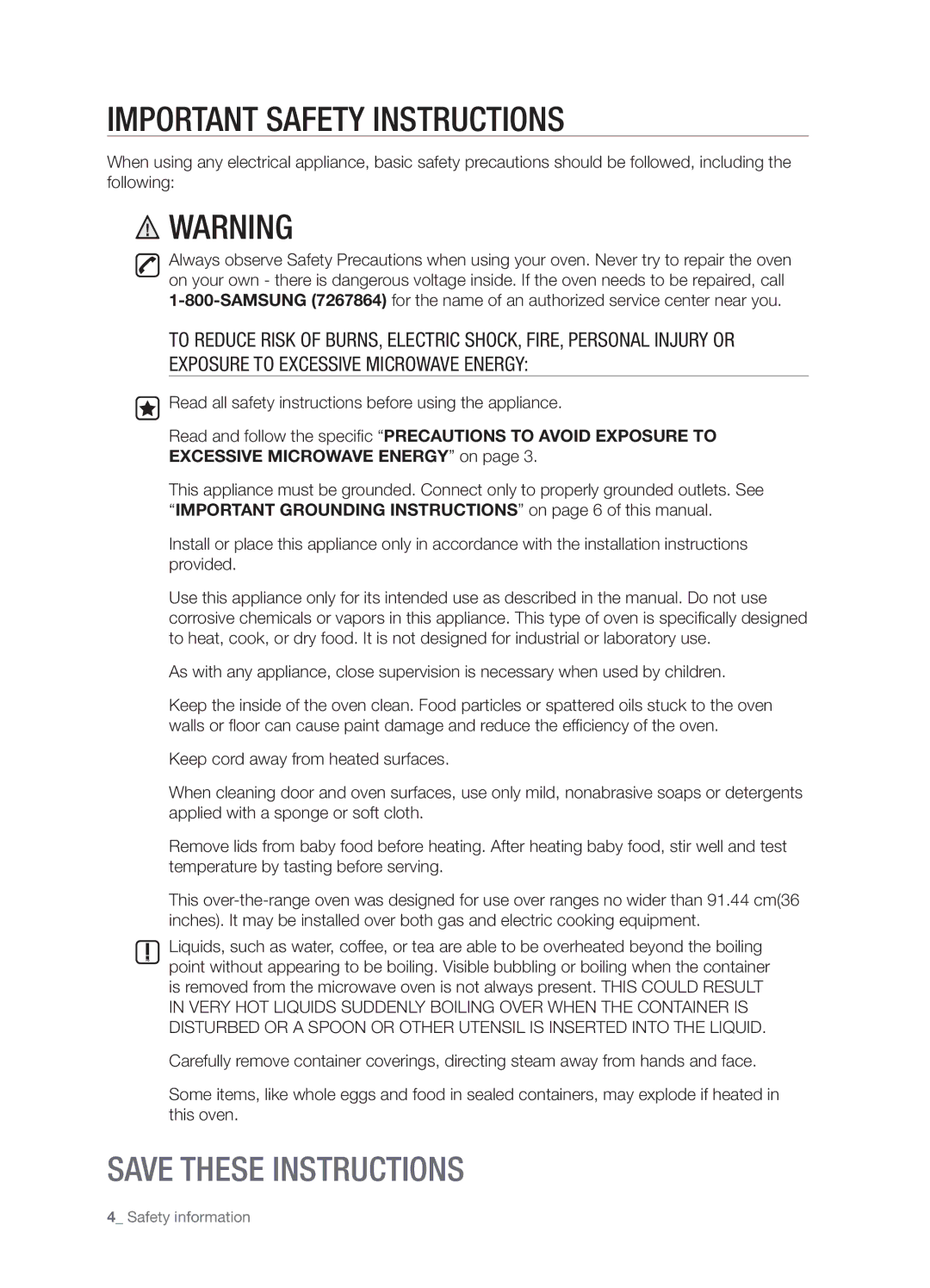 Samsung SMH5165 user manual Important Safety Instructions 