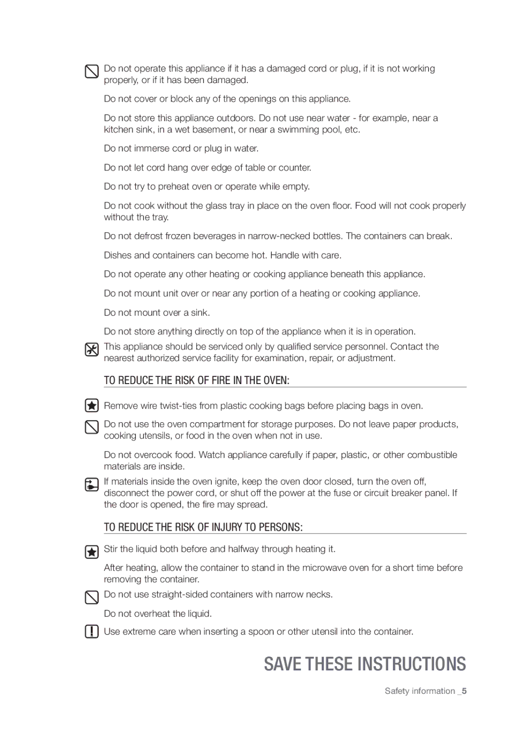 Samsung SMH5165 user manual To Reduce the Risk of Fire in the Oven 